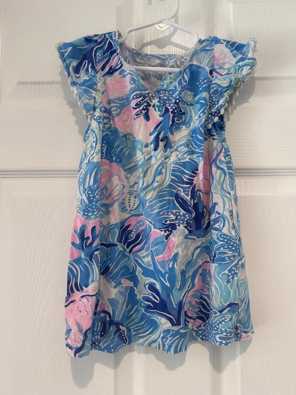 Lilly Pulitzer Girls Dress XS 2-3 Mini Astara Saltwater Blue Shade Seekers Pom